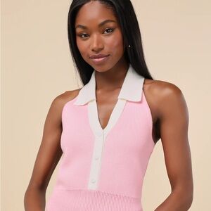 Lulus Ameliah Pink and White Collared Sweater Tank Top